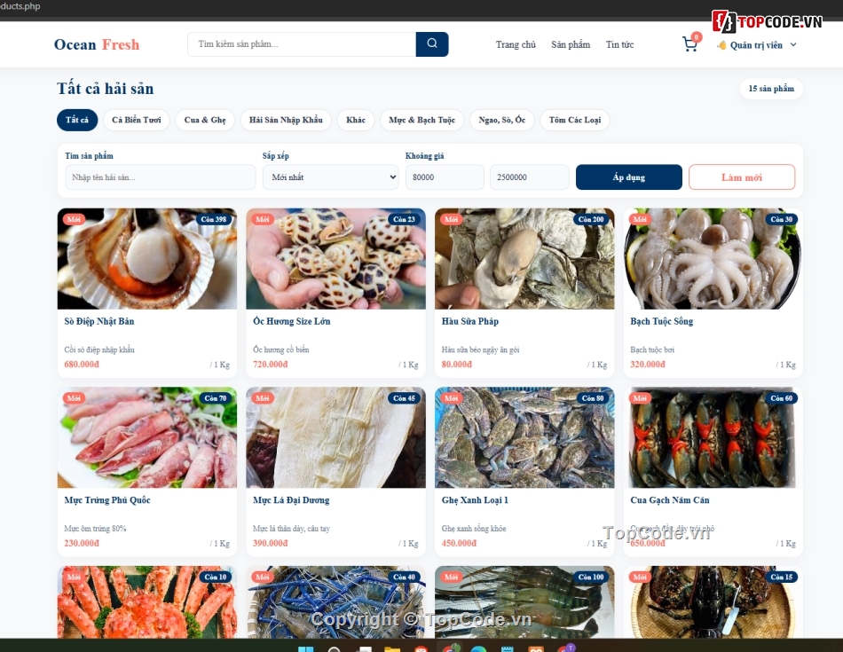 Web bán hải sản,hải sản,bán